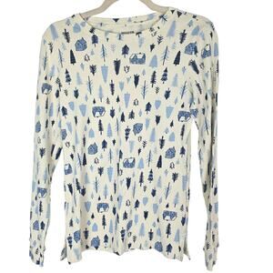 Duluth Trading Co. Pajama Set Women S Cream Cabin Tree Print Cotton Pajama Set